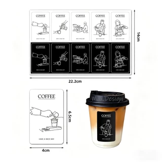 [พร้อมส่ง🇹🇭]🖤 สติ๊กเกอร์ติดแก้วกาแฟ Coffeeสติกเกอร์ (500ดวง.4x6.5ซ.ม) สีดำ-ขาว สติกเกอร์ฉลากสินค้า กันน้ำ100% X.2