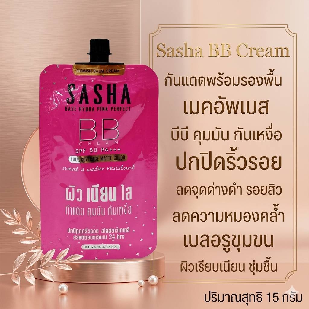 Sasha บีบี เมคอัพเบส BB Cream  แทนรองพื้น คุมมัน กันแดด กันเหงื่อ ชุ่มชื้น กระจ่างใส ซาช่า