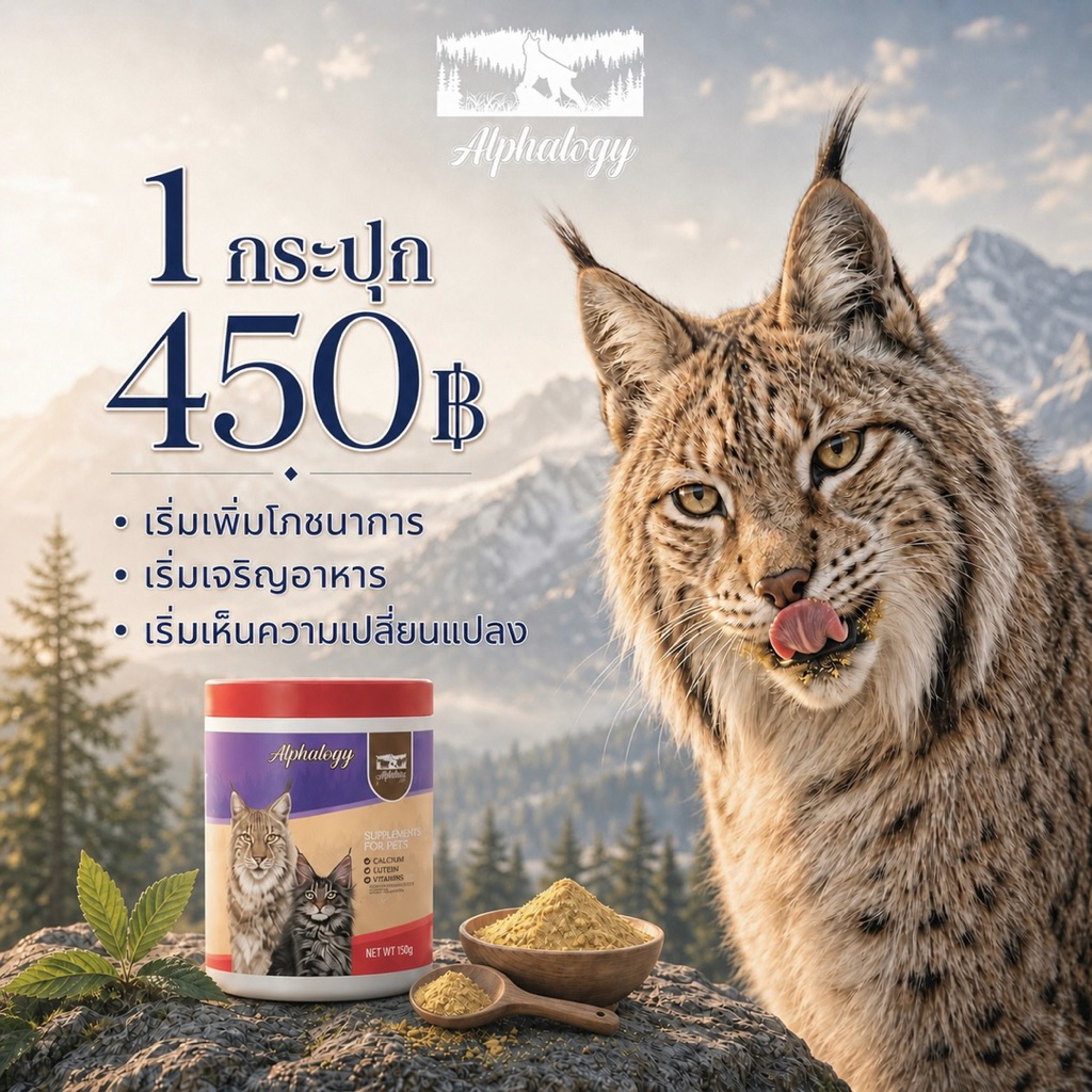 Alphalogy อาหารเสริมแมว 1 กระปุก สำหรับแมวกินน้อย แมวผอม บำรุงน้ำหนัก บำรุงขน โภชนาการเข้มข้น 150 g.