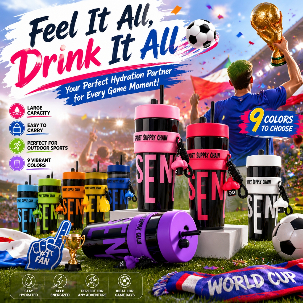 ⚽ แก้วน้ำเกาหลี 900ml หลอดในตัว ดีไซน์โดปามีน จุเยอะ ใช้ได้ทั้งนอกบ้านและในรถ ของใช้จำเป็นสำหรับเชียร์บอลโลก 2026 แฟนบอล