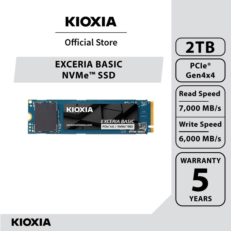 KIOXIA EXCERIA BASIC NVMe™ Internal SSD 2TB R7000 W6000 PCIe Gen 4x4 (LSF10Z002TG8)