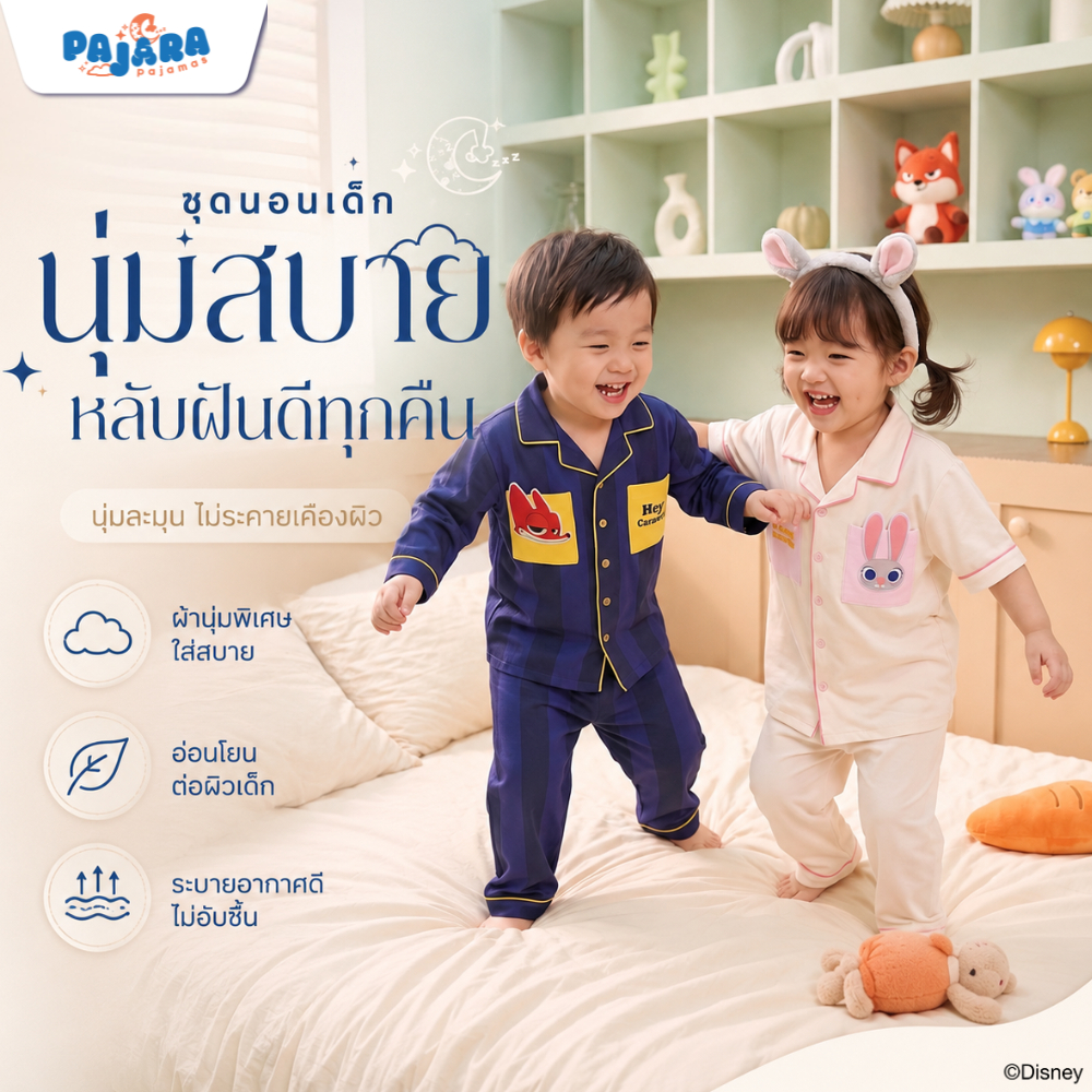 PAJARA ชุดนอนเด็ก Pajara Pajamas Collection : Zootopia  แบรนด์ PAJARA สำหรับเด็ก