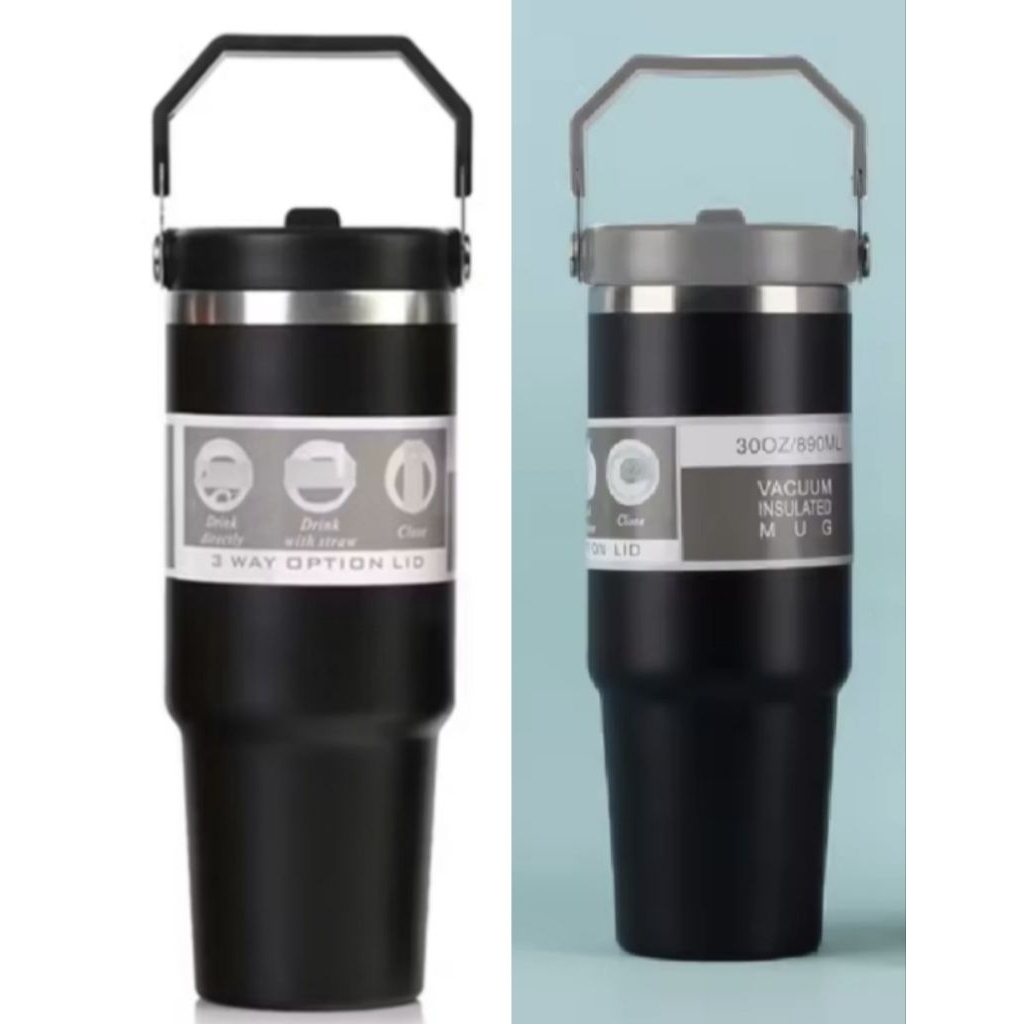 แก้วเก็บความเย็นสีดำหูหิ้ว890ml กล่องแก้วยับเยินหน่อยนะครับ คละยี่ห้อคละกล่องอาจไม่เหมือนกัน