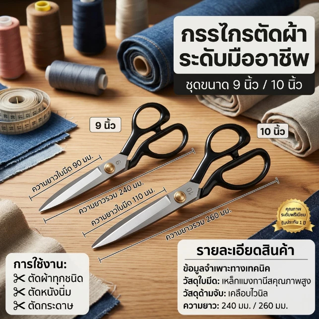 ส่งฟรี กรรไกรตัดผ้า ตัดหนัง ไม่เป็นสนิม คุณภาพดี มี 2 รูปที่ 2