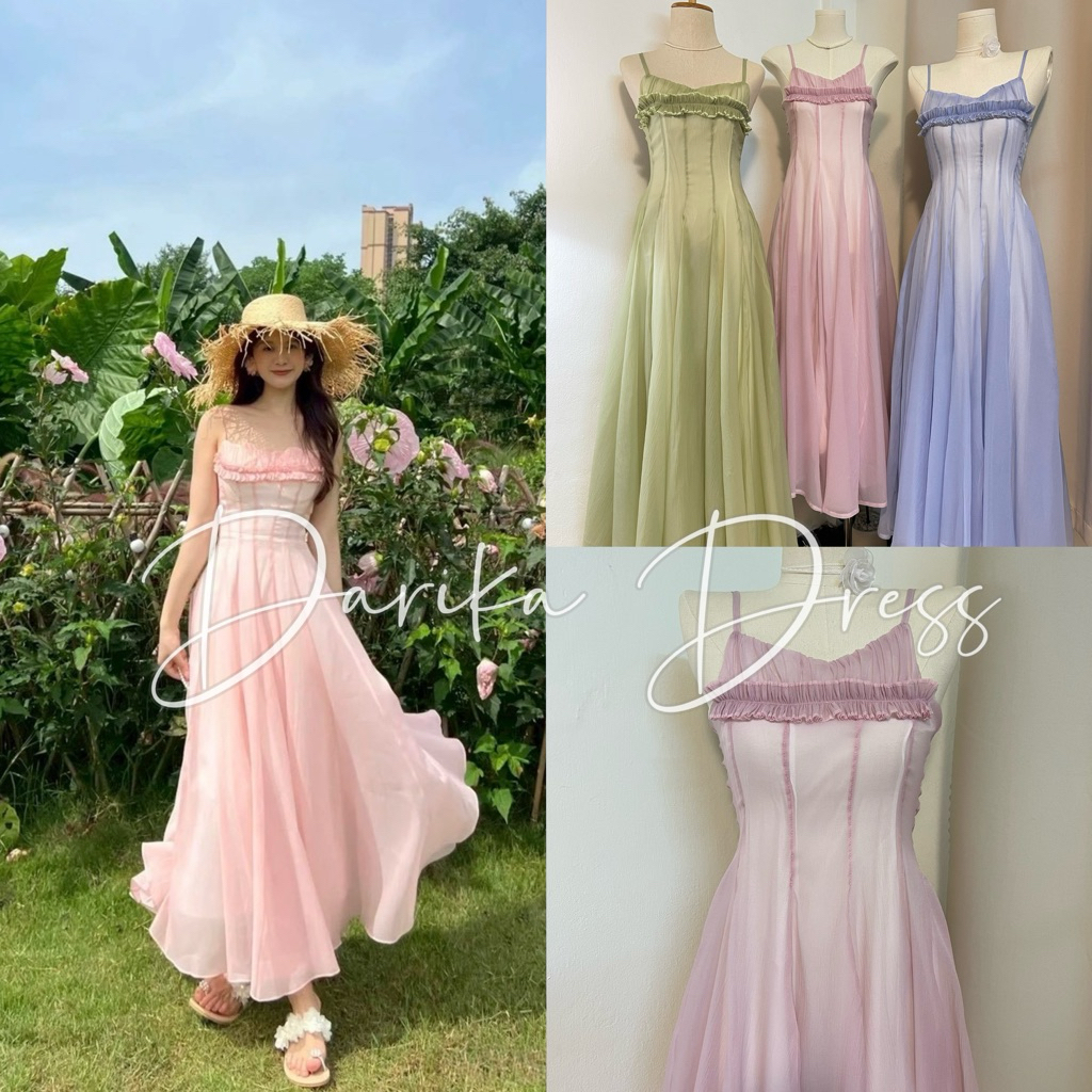 Wendystore182(Darika Dress) เดรสสายเดี่ยวยาวแคนดี้พรีเมียม