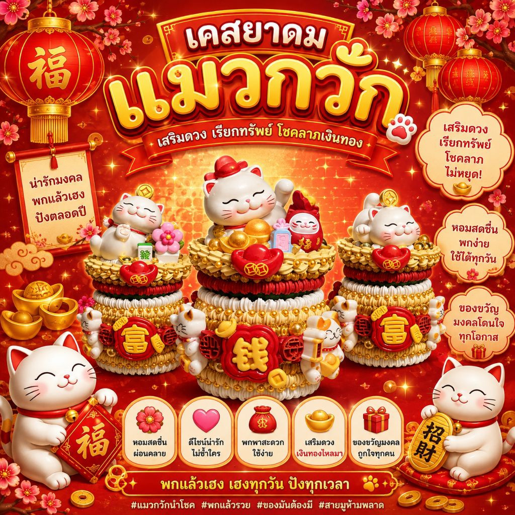 พร้อมส่ง งานแมวกวักทรัพย์ เป็นเคสพร้อมยาดมหงส์ไทย 40กรัม สูตร1