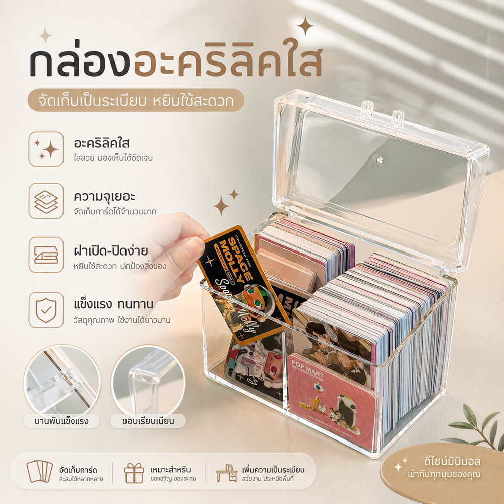 ส่งด่วน กล่องอะคริลิคใส โปสการ์ด มาพร้อม 2 ช่อง 4ช่อง สําหรับโปสการ์ด รูปภาพ กล่องบรรจุการ์ด ป้องกันฝุ่น กันน้ำ