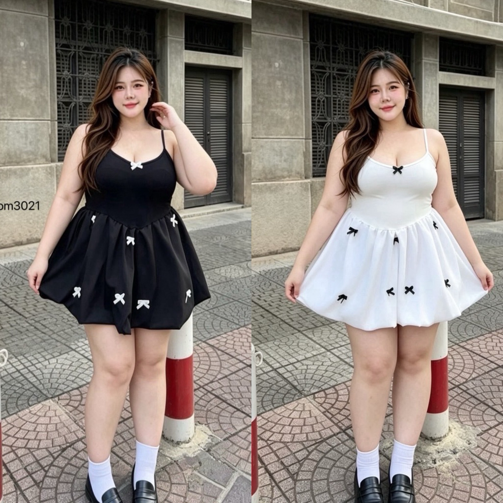 /TB/ เดรสบอลลูน สาวอวบ แต่งริบบิ้นโบว์ น่ารักมาก #พลัสไซส์