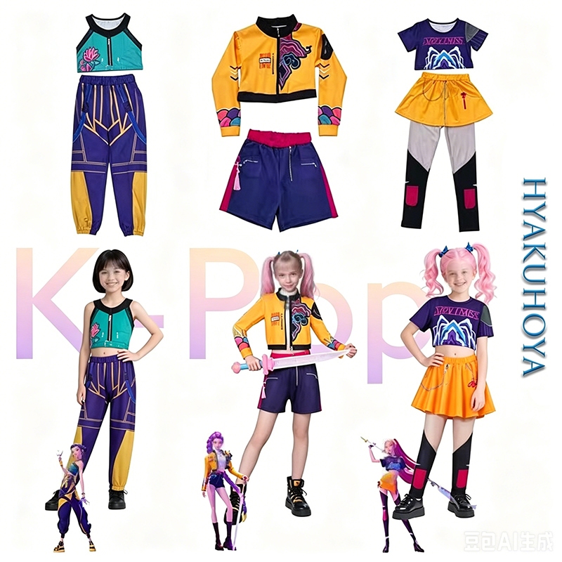 【ส่งจากไทย】ภาพยนตร์K-Pop Mira Rumi Zoey แฟชั่นเสื้อผ้า ชุดคอสเพลย์ ฮาโลวีน ชุดเล่นบทบาทสมมติ ชุดเด็ก
