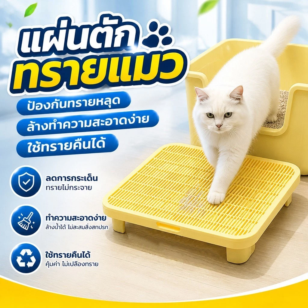 แผ่นดักทรายแมว 2IN1 ถาดรองฉี่สุนัข พรมดักทรายแมว พรม 2 ชั้น PP ช่วยดัก ทรายแมว ที่ติดตามเท้า แผ่น รอง ทรายแมว ขนาด ใหญ่