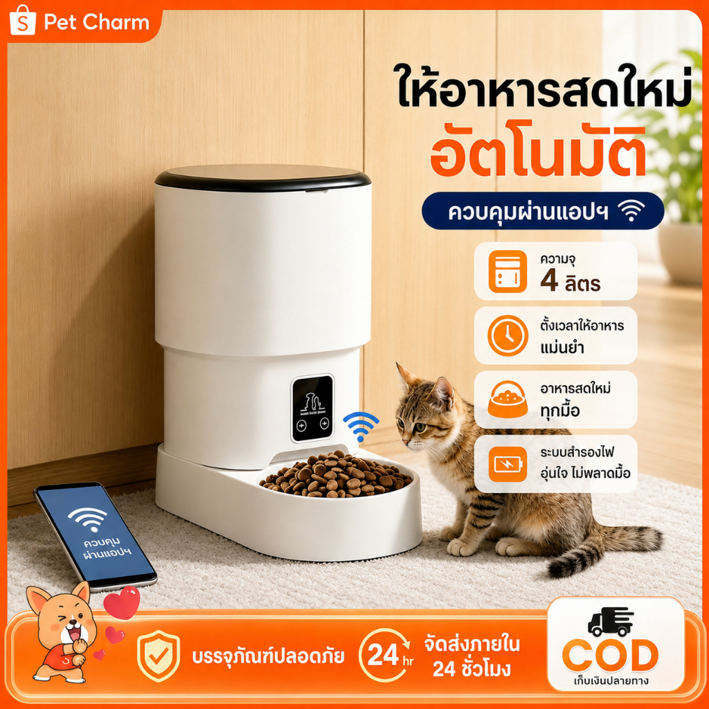 Smart Pet Feeder เครื่องให้อาหารอัตโนมัติ 4L WiFi Tuya แอปควบคุมระยะไกล ที่ให้อาหารสัตว์อัตโนมัติ