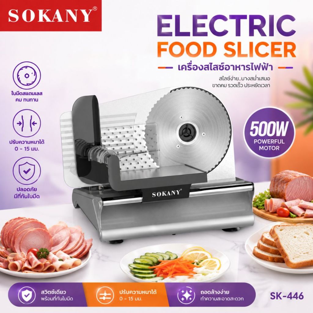 เครื่องสไลหมู ขนาด 1-15 mm Stainless Meat Slicer หั่นวัตถุได้อย่างอเนกประสงค์การตัดผักและผลไม้ เครื่องสไลด์เนื้อหมู