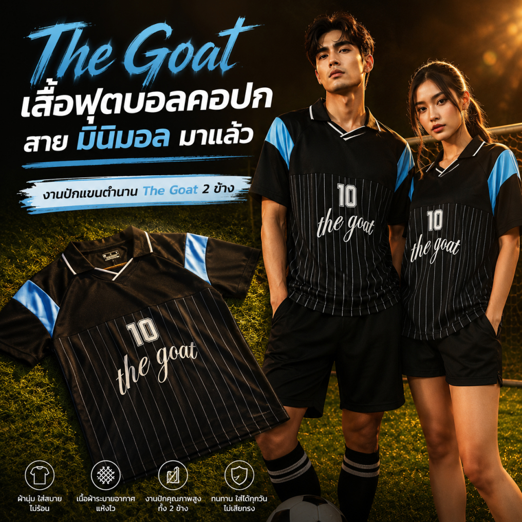 เสื้อกีฬาวินเทจ ดำ-ฟ้า คอปก ทรง OVERSIZE สำหรับออกกำลังกายและกีฬา Sport ขนาด S-4XL ดีไซน์ย้อนยุค 90 The Goat