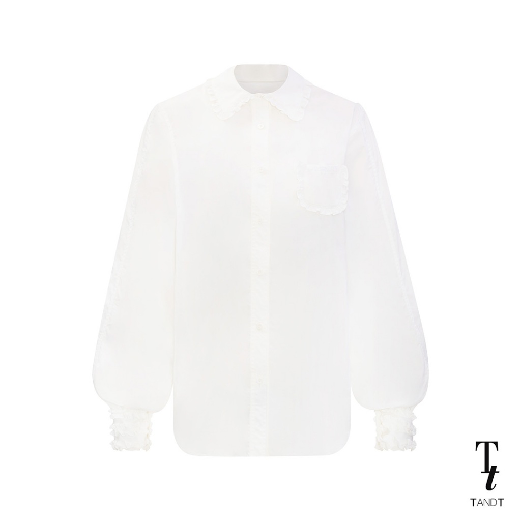 TandT - CHARLOTTE SHIRT - EMBROIDERED SYMBOL RUFFLE TRIMMED LONG SLEEVES SHIRT เสื้อเชิ๊ตแขนยาว ตกแต่งระบายที่ขอบแขนและล — صورة 4