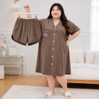 ิBigsize+++ อก43-52-60 ไหมอิตาลีสีพื้น ปักหน้าอก ชุดนอน