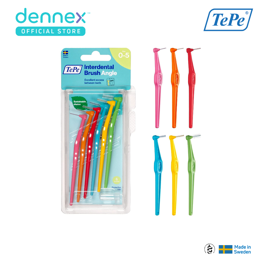 TePe Angle แปรงซอกฟัน ขนนุ่ม ด้ามยาว เทเป้ แองเกิ้ล แพ็ค 6 ชิ้น by Dennex