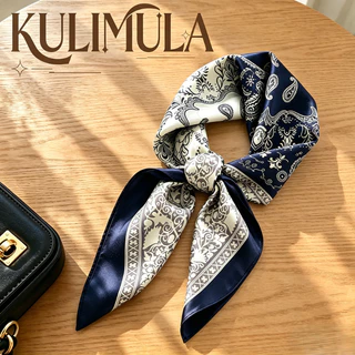 KULIMULA ผ้าพันคอไหม ลายดอกสวย ใช้เป็นผ้าคาดผมหรือผูกกระเป๋าได้หลายแบบ ลุคเรียบหรูสไตล์วินเทจ YD65