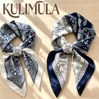 KULIMULA ผ้าพันคอไหม ลายดอกสวย ใช้เป็นผ้าคาดผมหรือผูกกระเป๋าได้หลายแบบ ลุคเรียบหรูสไตล์วินเทจ YD65