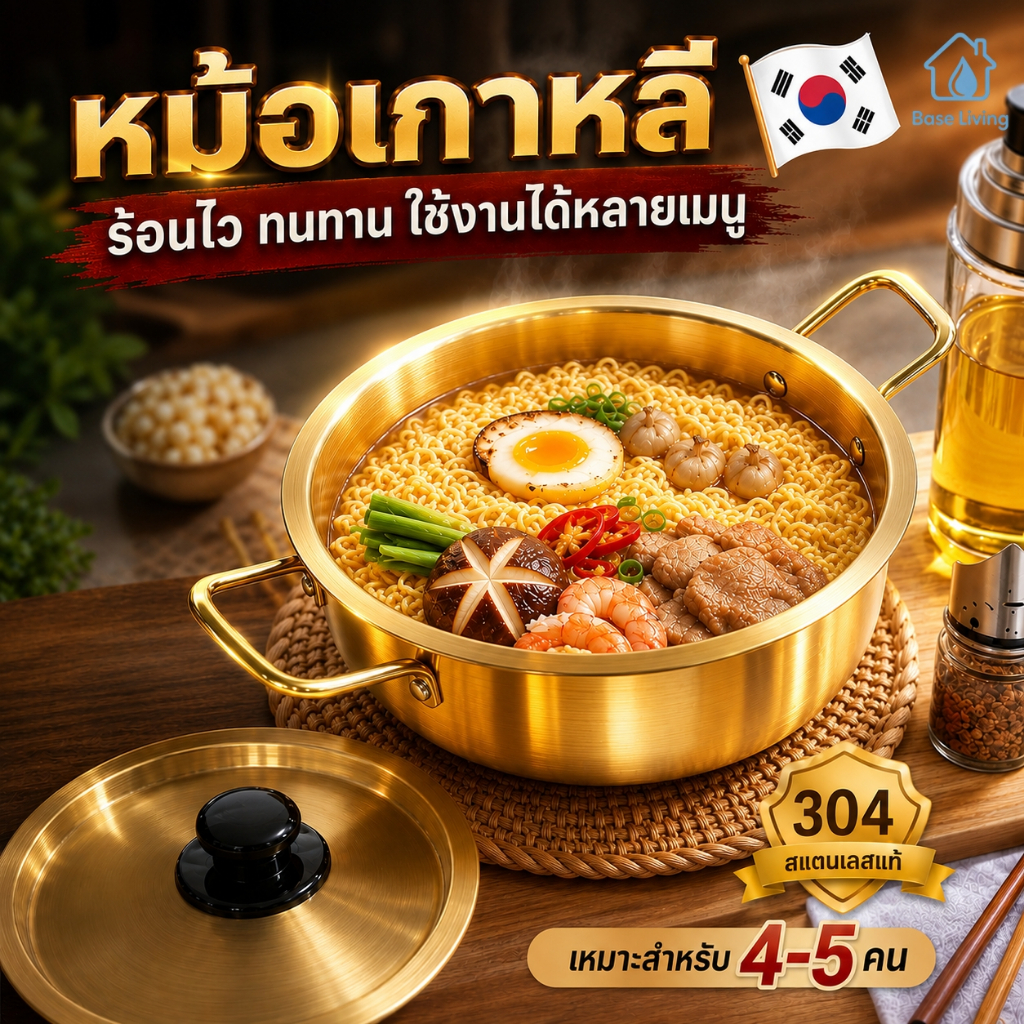 หม้อมาม่าเกาหลี หม้อเกาหลี สแตนเลส304 พร้อมฝาปิด ร้อนเร็ว ใช้ได้ทุกเตา ต้มมาม่า ชาบู ซุป