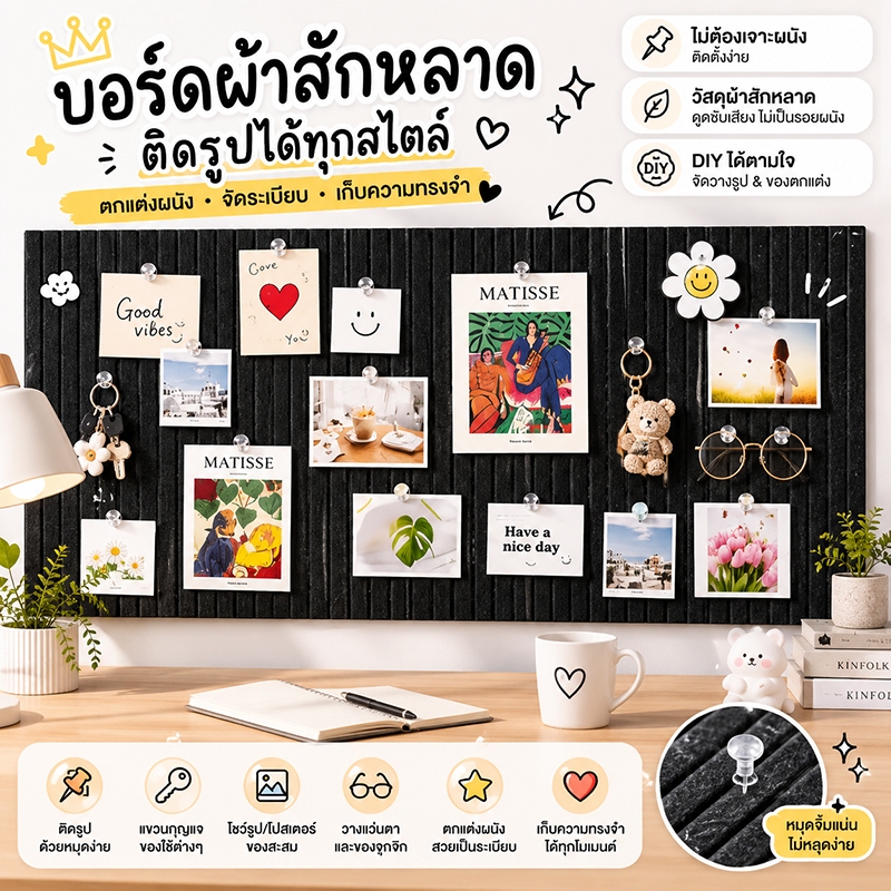 กระดานสักหลาดติดผนัง ไม่เจาะผนัง อินเทรนด์ ติดรูปภาพ โฟโต้วอลล์ ตกแต่งบ้านสวยงาม