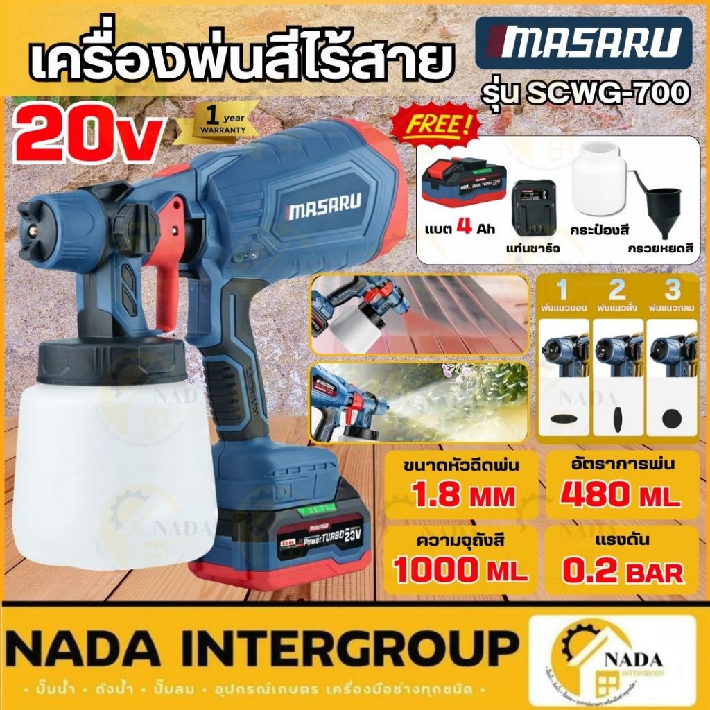 🎉แท้ ส่งไว🎉 MASARU กาพ่นสีไฟฟ้า 400W รุ่น SCWG-700 ครบชุด กาพ่นสีไร้สาย อุปกรณ์ทาสี กาพ่นสี กาพ่นแบต
