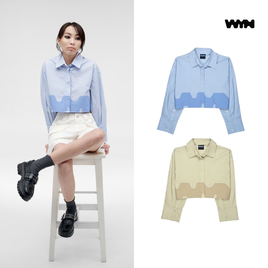 WYN เสื้อเชิ้ตแขนยาวผู้หญิง ทรงครอป YWLZ002 มีให้เลือก 2 สี