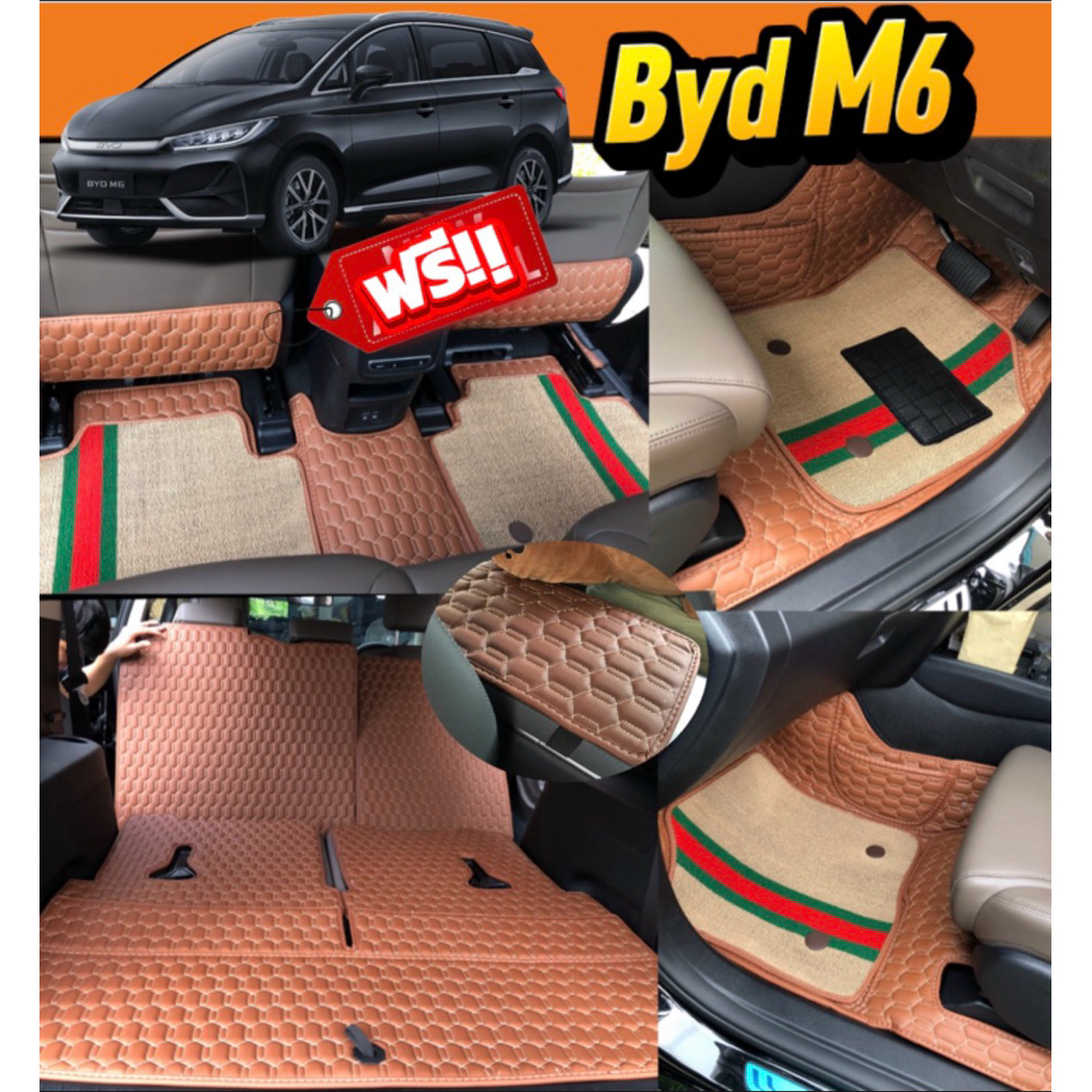 BYD M6 รุ่น7ที่นั่ง (มีปิดเบาะแถว2)(ฟรี!!หมอนรองคอ+สายเบลท์+แผ่นกันเต๊ะ)พรมรถยนต์เกรดโรงงาน 6Dไม่เพิ่มใย7Dเพิ่มใยดักฝุ่น