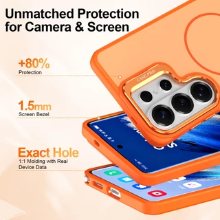 เคสสำหรับ Samsung S26 Ultra พร้อมวงแหวนแม่เหล็ก ขาตั้งเลนส์ ผิวสัมผัสแบบด้าน S25FE/S24+/S23U ครอบคลุมเต็ม เคสกันกระแทก