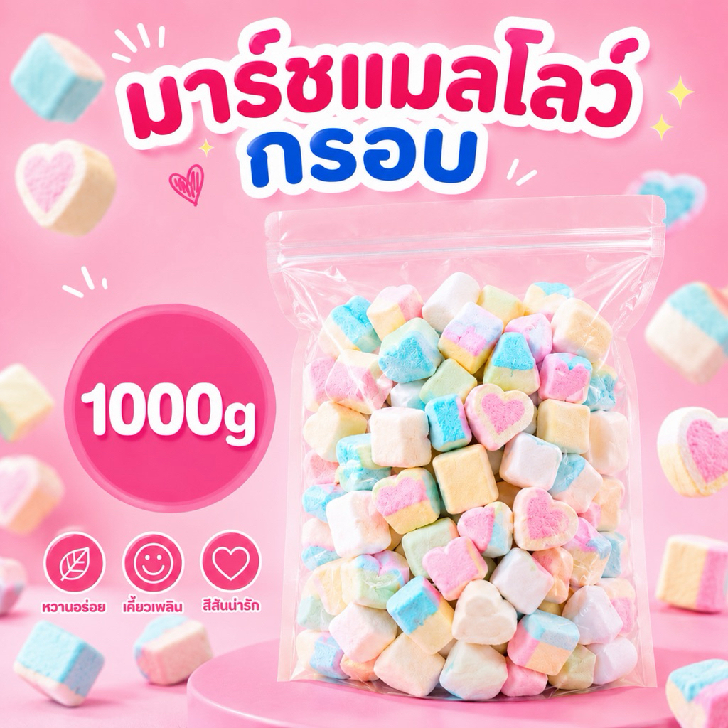 พร้อมส่ง‼️มาร์ชเมลโล่ฟรีซดราย 1000g