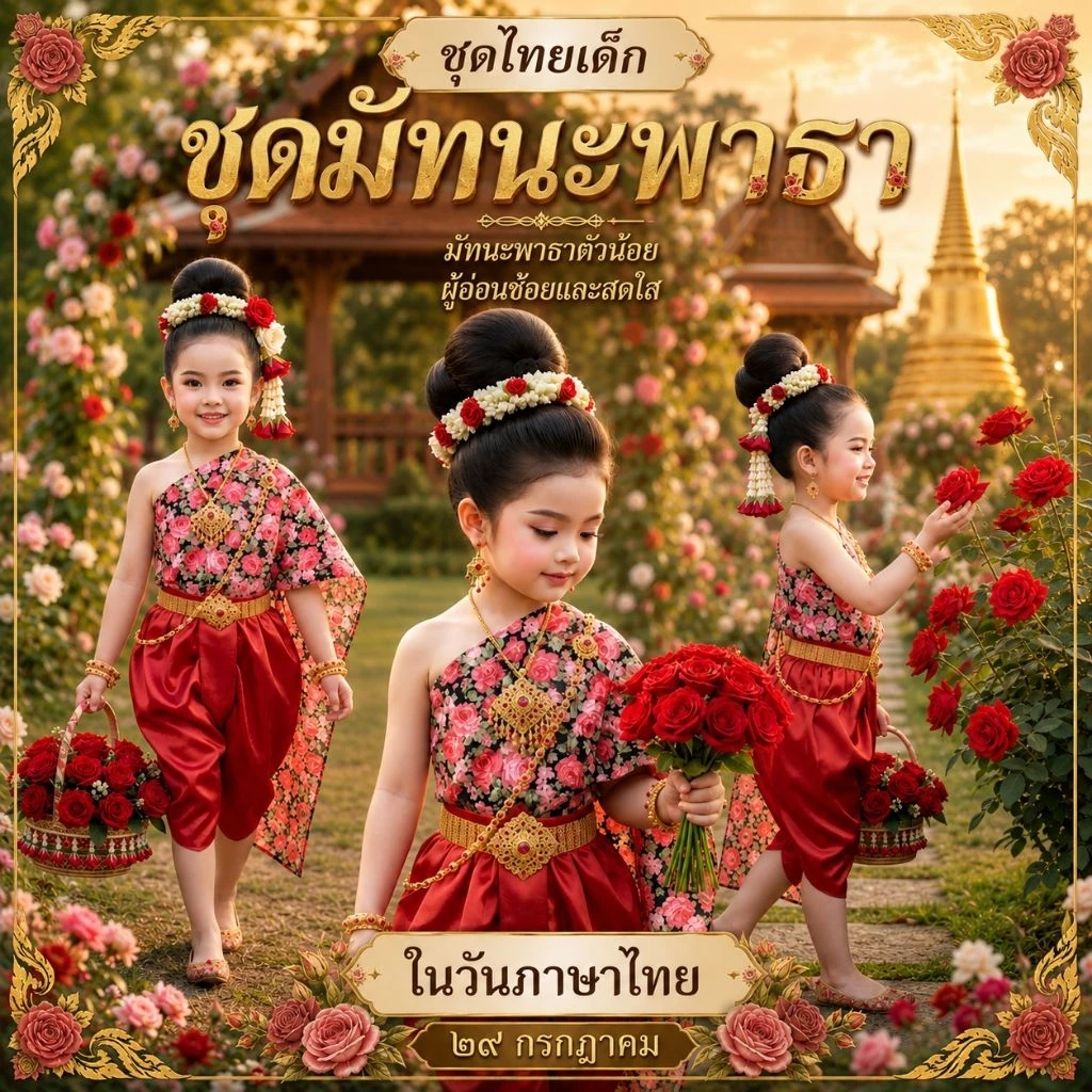 ชุดนางมัทนา ชุดไทยในวันภาษาไทย มัทนาจากเรื่องมัทนะพาธา เทพธิดาแห่งดอกกุหลาบ ชุดการแสดงและการประกวดแต่งกายวรรณคดีไทย