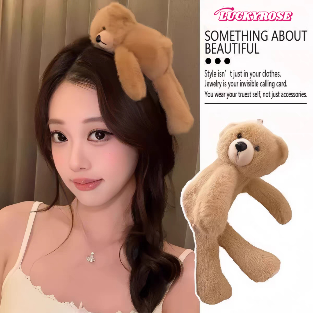 LUCKYROSE กิ๊บติดผมหมีน้อยขนปุยน่ารัก ลายตุ๊กตาการ์ตูน สำหรับหน้าม้า หน้าตาสวย ใช้ในห้องน้ำได้