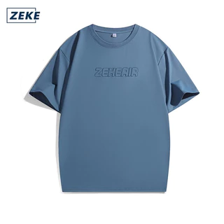 ZEKE A9104 เสื้อยืดผู้ชายแขนสั้น แผ่นปะโลโก้ลายนูน 3D ทรงโอเวอร์ไซซ์