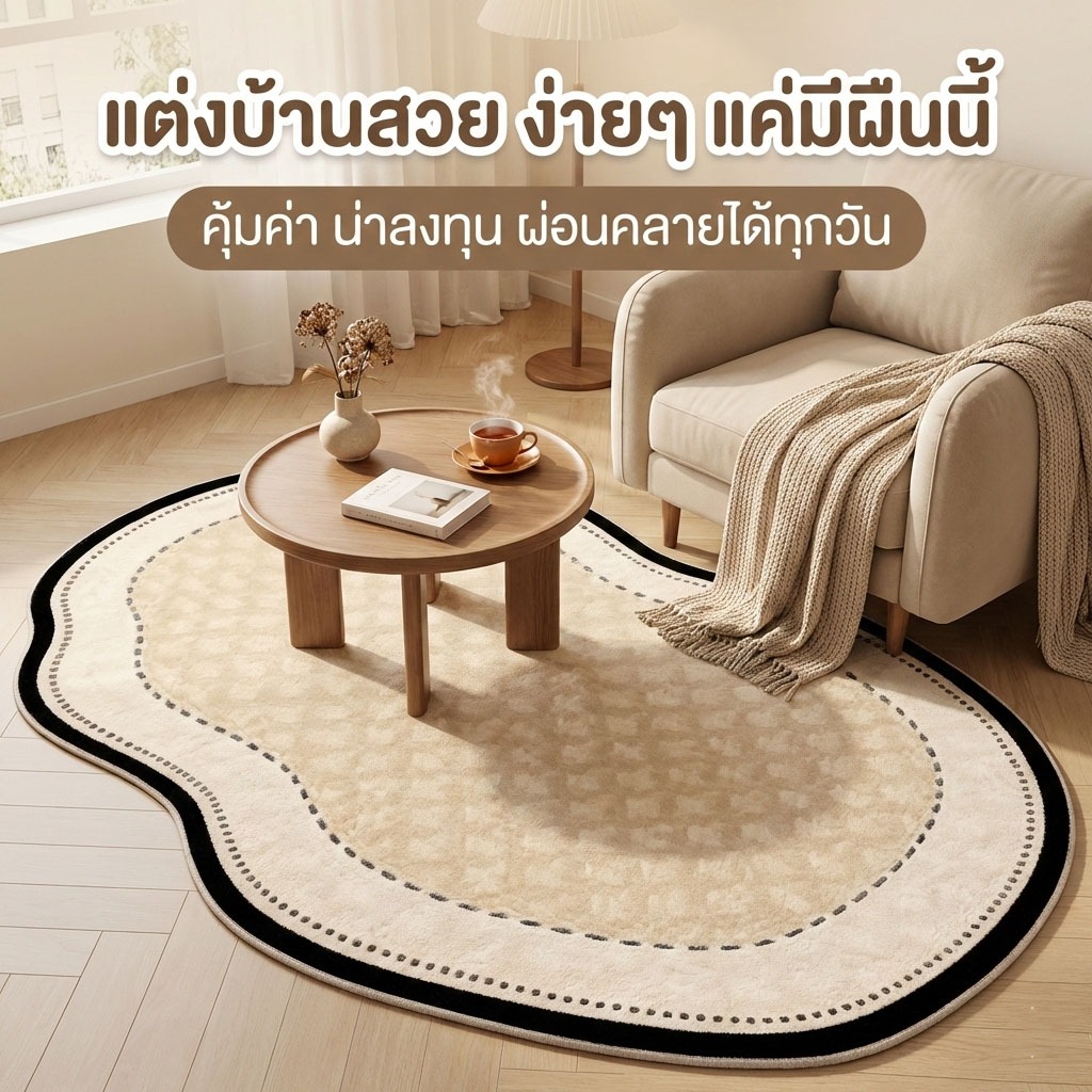 DS พรม พรมข้างเตียง พรมห้องนั่งเล่น มีหลายขนาดให้เลือก พรมขนสั้น รูปทรงไม่สม่ำเสมอ พรมสไตล์โมเดิร์น