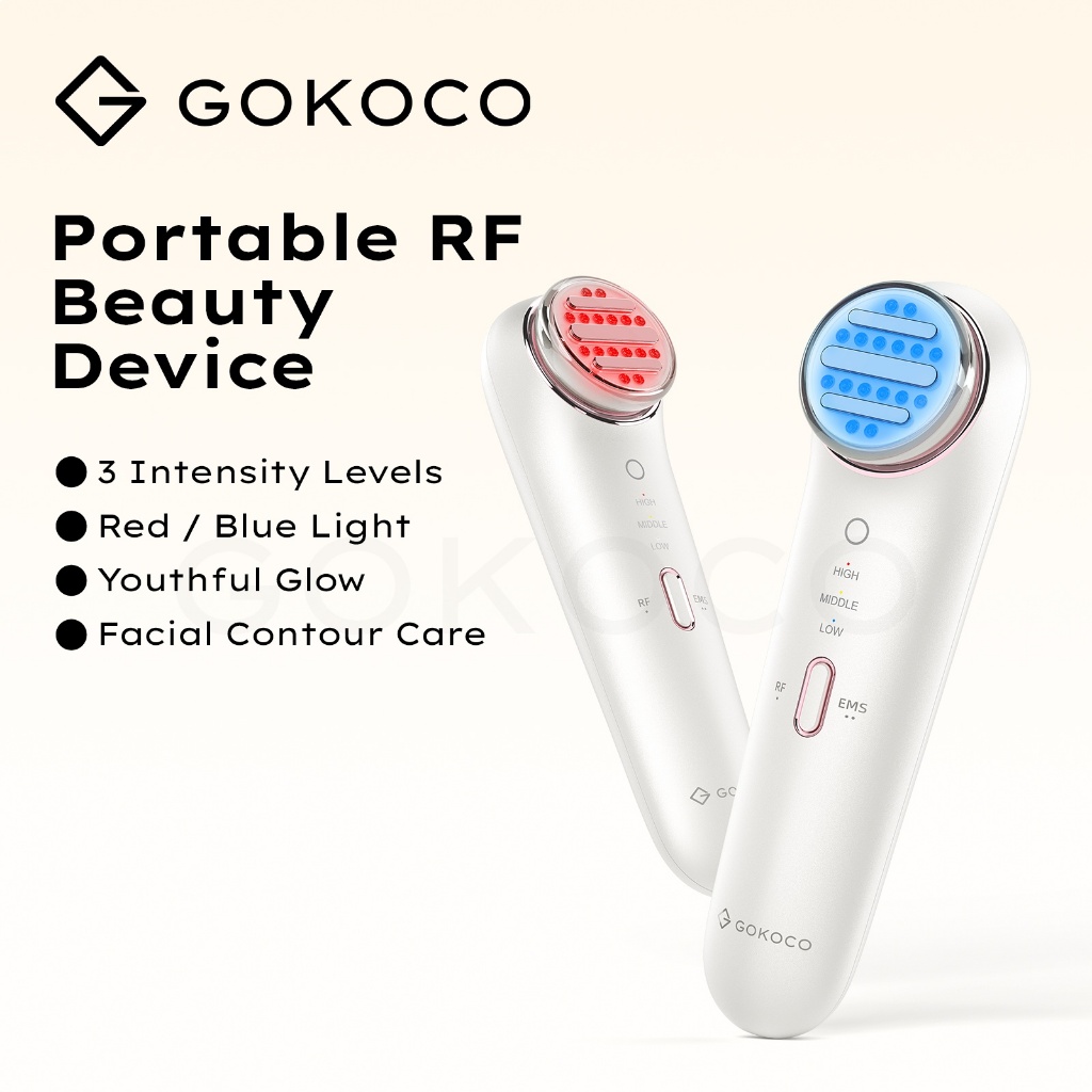GOKOCO เครื่องยกกระชับหน้า RF+EMS+LED แสงคู่แดง-น้ำเงิน อิเล็กโทรด 3 จุด กระตุ้นคอลลาเจน ลดริ้วรอย กระชับคางและคอ