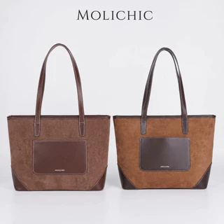 MOLICHIC LATTE BAGกระเป๋าถือสะพายไหล่ขนาดใหญ่ ทำจากหนัง PU นุ่มสบาย ป้องกันรอยขีดข่วน มีช่องซิปหนังด้านใน