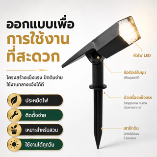 Ofeel 180000W โคมไฟปักดิน ไฟปักสนาม แสงขาว ส่องต้นไม้และสวน IP69ไฟปักสนามโซล่าเซลล์ สปอตไลท์ 9/19 LED แสงวอร์มไวท์ 6500K
