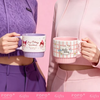 FOFO แก้วมัค Sanrio น่ารัก ลิขสิทธิ์แท้ 350ml ทรงซ้อน แก้วเซรามิก หูจับกันร้อน