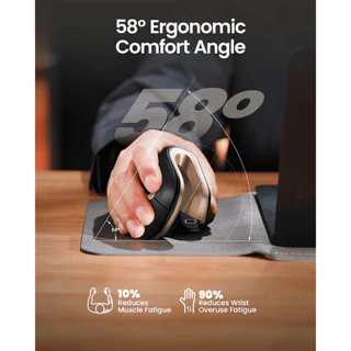 ProtoArc EM11 NL เมาส์แนวตั้ง Ergonomic ไร้สาย Bluetooth 2 ช่อง + 2.4G DPI 8000 ชาร์จได้ สีดำ-ทอง รับประกัน 2 ปี