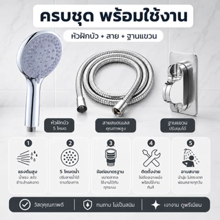 【เพิ่มปริมาณน้ำที่ไหลออก】GRACE ฝักบัวอาบน้ำแรงดันสูง ปรับได้ 5 โหมด ประหยัดน้ำ ติดตั้งง่าย หัวฝักบัวแบบสเปรย์แรง