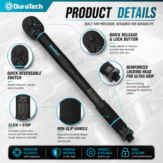 (พร้อมส่งจากไทย) Duratech ประแจทอร์คชนิดคลิก ไดรฟ์ 1/4 3/8 1/2 นิ้ว ปรับแรงบิดได้ DT402220 DT402221 DT402222