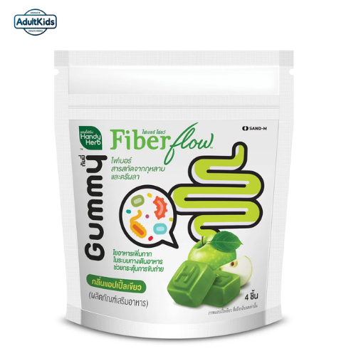 Handy Herb ไฟเบอร์โฟลว์ กลิ่นแอปเปิ้ลเขียว กัมมี่เคี้ยวหนึบที่มีกลิ่นหอมของแอปเปิ้ลเขียว บรรจุ 4 ชิ้น/ซอง