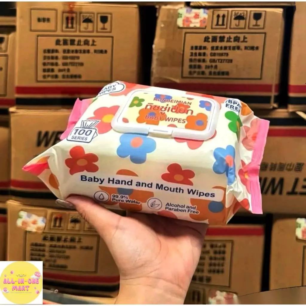 ( 5แถม 5 ) ทิชชู่เปียก ฺBaby Wipes ห่อใหญ่ 100 แผ่น หนัก700กรัม แผ่นใหญ่หนานุ่ม ลายดอกไม้ ผ้าเช็ดทำความสะอาดอเนกประสงค์