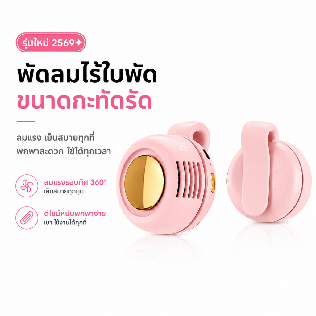 พัดลมคาดเอว พัดลมหนีบ พัดลมแขวนเอว Mini Fan พัดลมพกพา พัดลมมือถือ ลมแรง USB-C ชาร์จได้ หมุน360° เสียงเบา