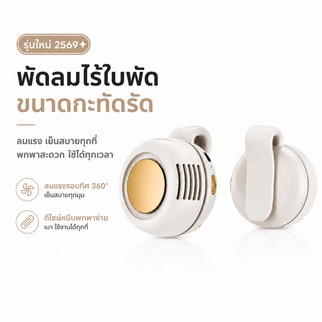 พัดลมแขวนเอว พัดลมหนีบ พัดลมคาดเอว พัดลมพกพา Mini Fan หมุน360° USB-C ชาร์จได้ ลมแรง เสียงเงียบ ขนาดเล็ก