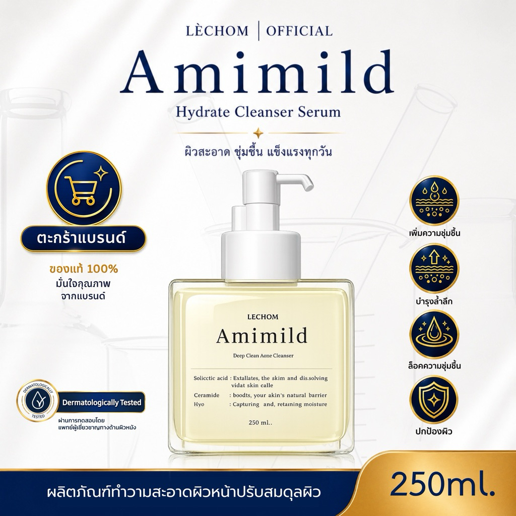 [ตะกร้าบริษัท] Lechom Amimild Hydrate Cleanser serum เซรั่มล้างหน้าเลอโฉม ขนาด 250 mL