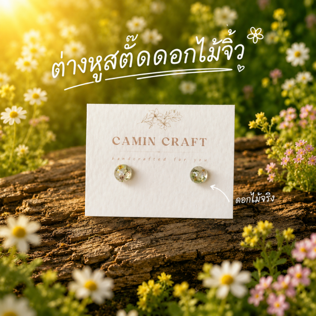 • CAMIN CRAFT •  ต่างหูสตั๊ดดอกไม้จิ๋ว ก้านสแตนเลสสีเงิน