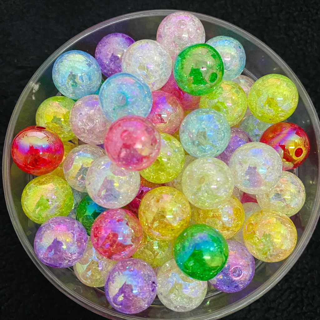 ลูกปัด ทรงกลม ลายแตก ขนาด16mm รูร้อย2mm สีสันแจ่มใส อุปกรณ์เสริมงานฝีมือ DIY สำหรับทำาร้อยคอ กำไลข้อแขน