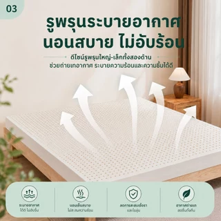 ที่นอนยางพาราแท้ 100% หนา 3 นิ้ว ลดแรงกดทับ บอกลาอาการปวดหลัง ระบายความร้อนอย่างดี สัมผัสนุ่มแน่น ส่งฟรี