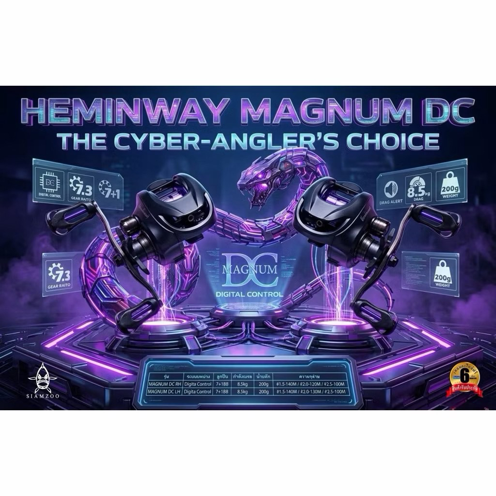 รอกตกปลา รอกเบท Hemingway Magnum DC Digital Control เบรกดิจิตอล 8.5kg อัตราทด 7.3:1