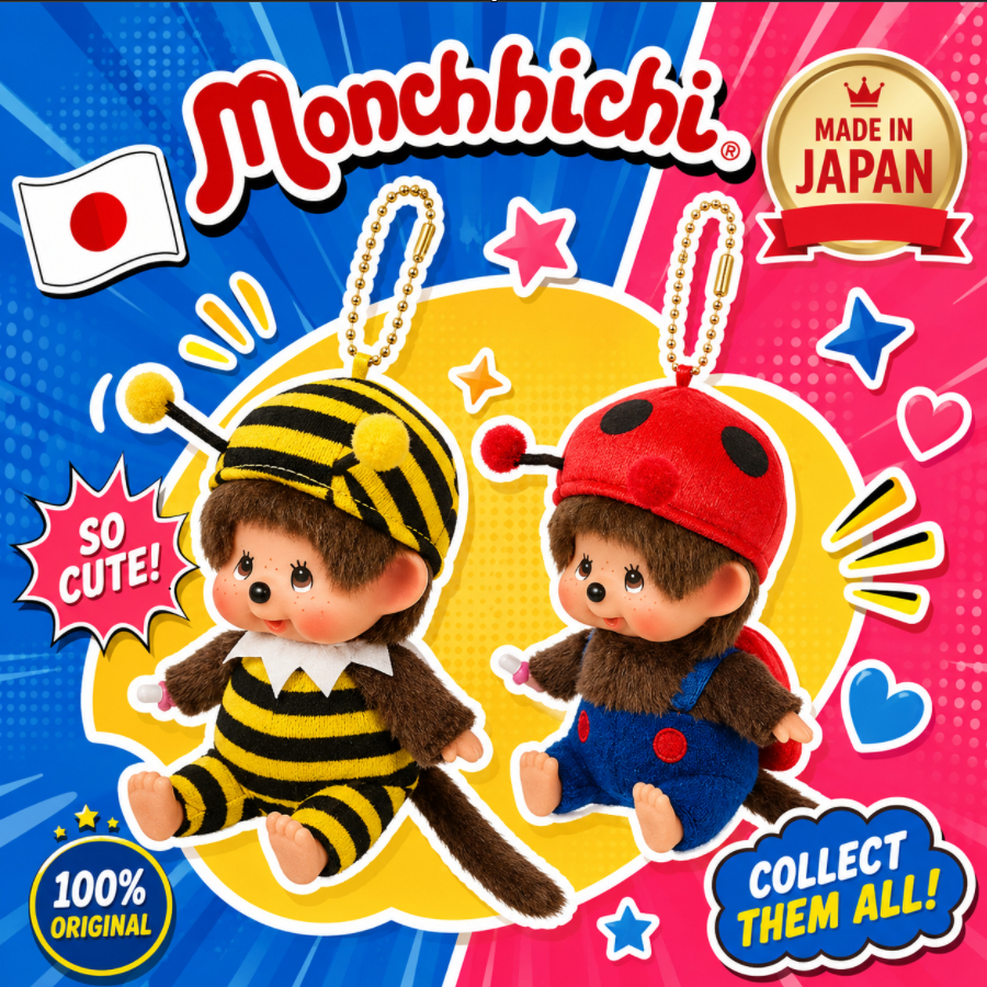 🇯🇵นำเข้าจากญี่ปุ่น Monchhichi Bee / Ladybug Keychain พวงกุญแจตุ๊กตา ห้อยกระเป๋าน่ารักมาก